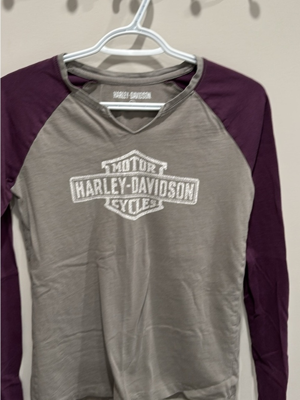 Harley-Davidson Plum and Gray Raglan Long Sleeve Tee